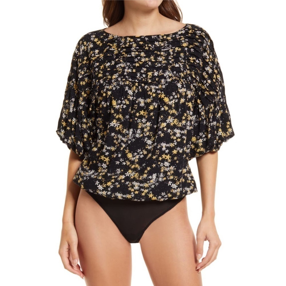 Free People Intimately Dessa Floral Puff Sleeve Bodysuit